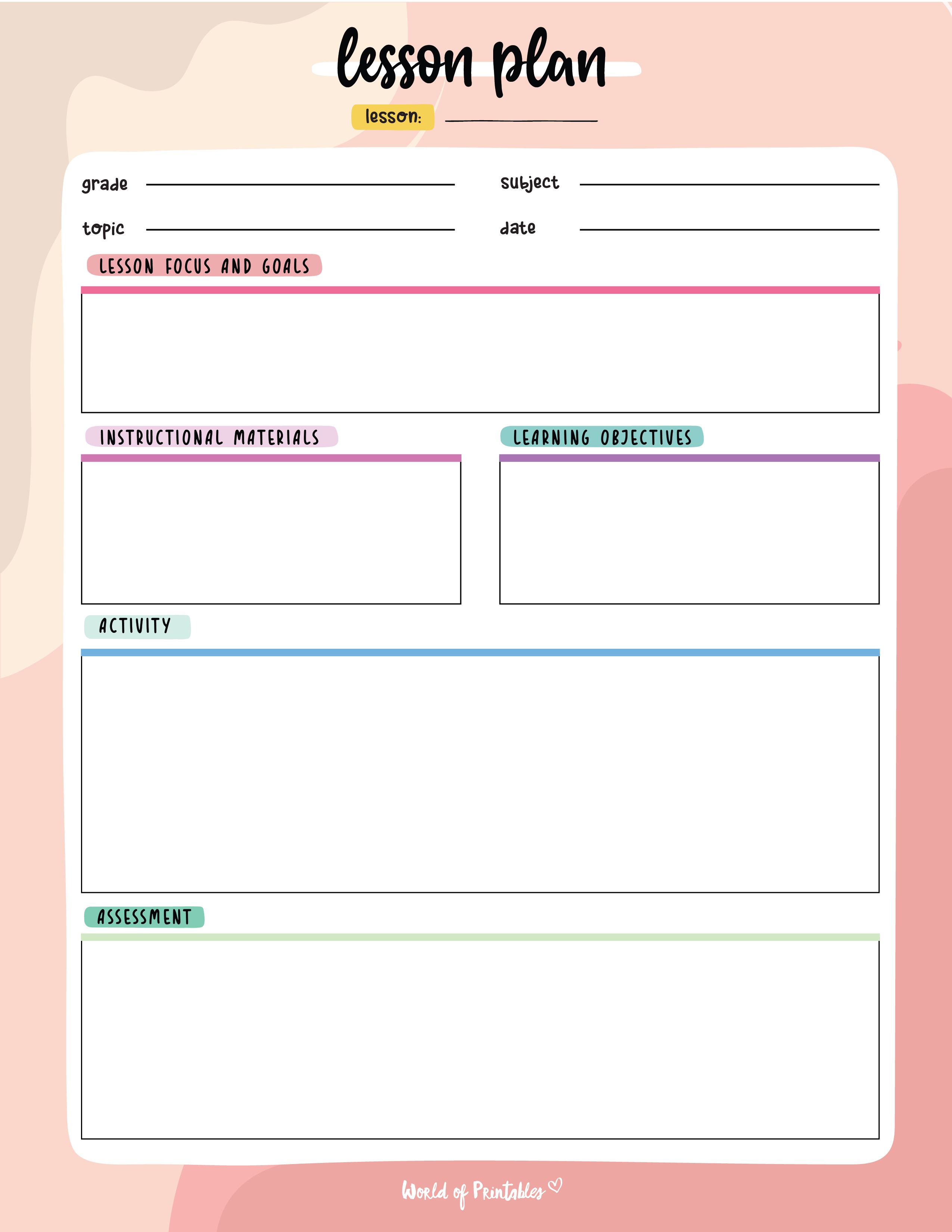 Layout Example Chart Free Preschool Lesson Plan Template | Laptop Store
