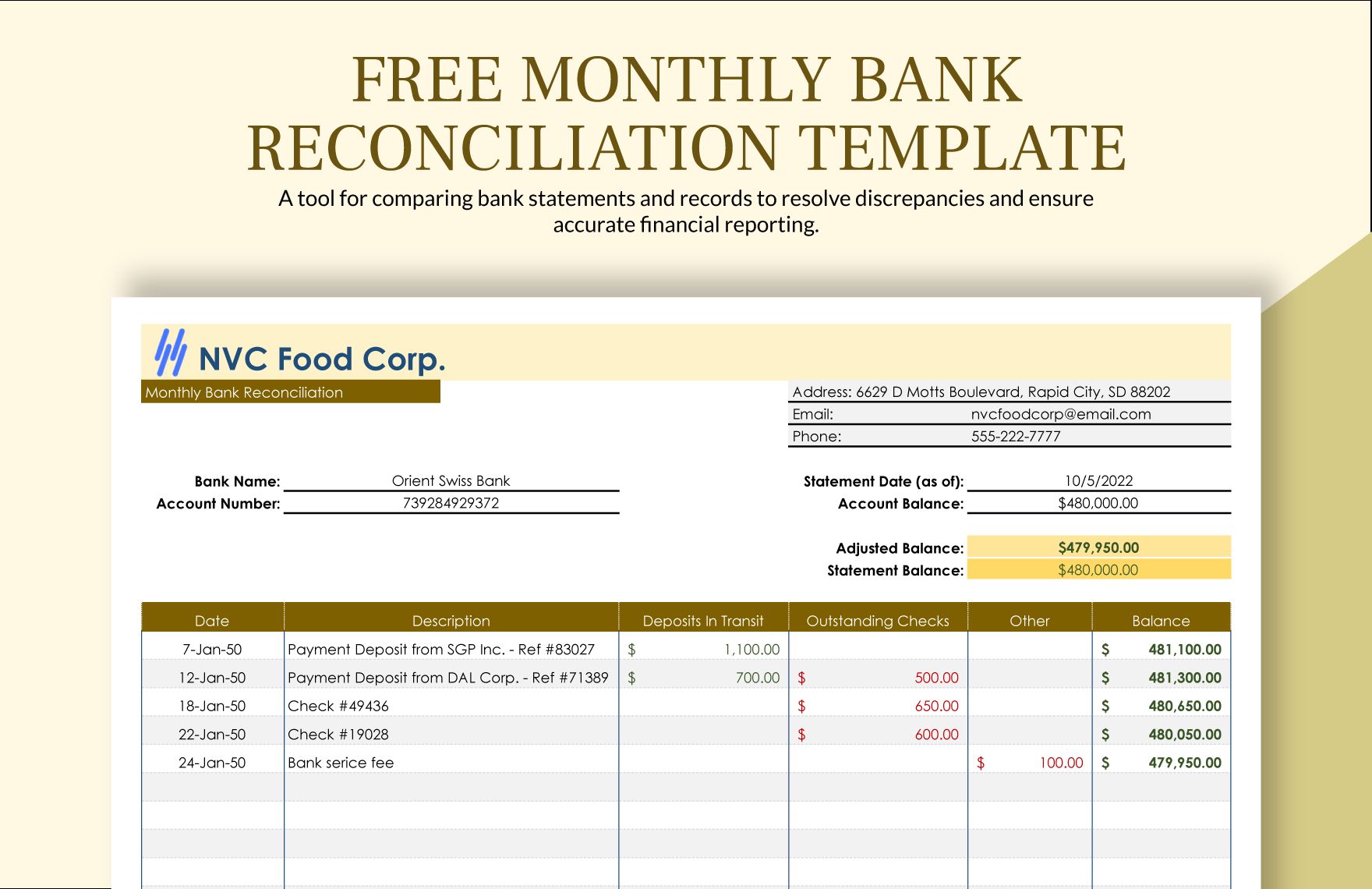 Excel and Sheets Bank Reconciliation Template | Laptop Store